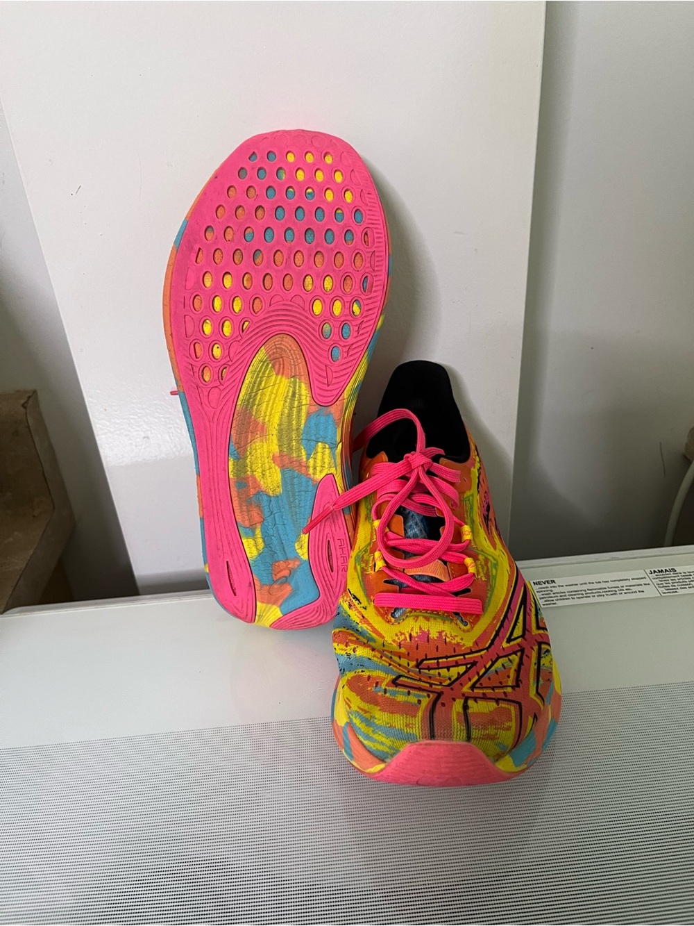 Asics noosa tri 15 Multicolor Neon Pink Yellow Blue Patterned Running Sneakers - Picture 5 of 6